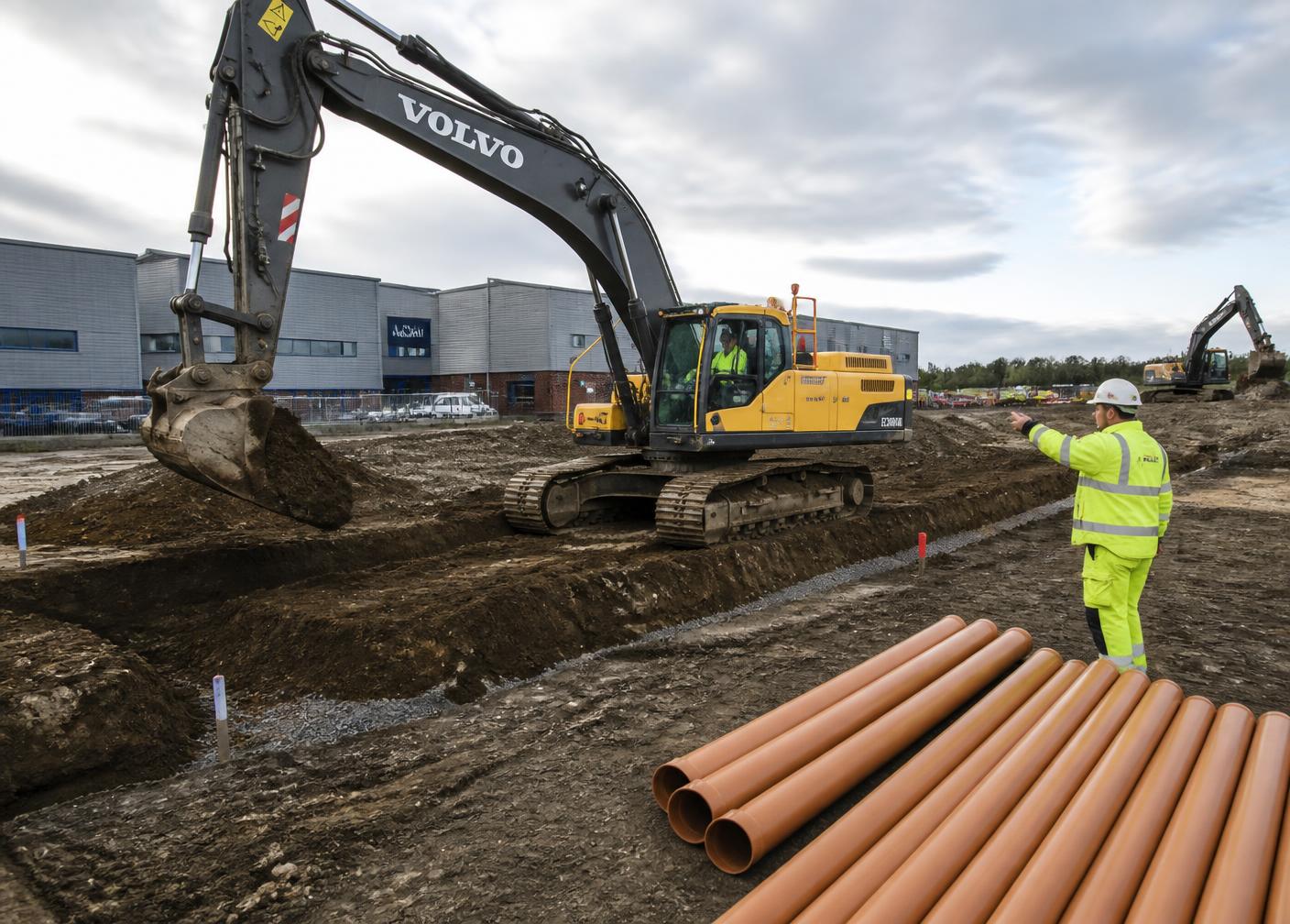 Groundworks package underway on a UK commercial development